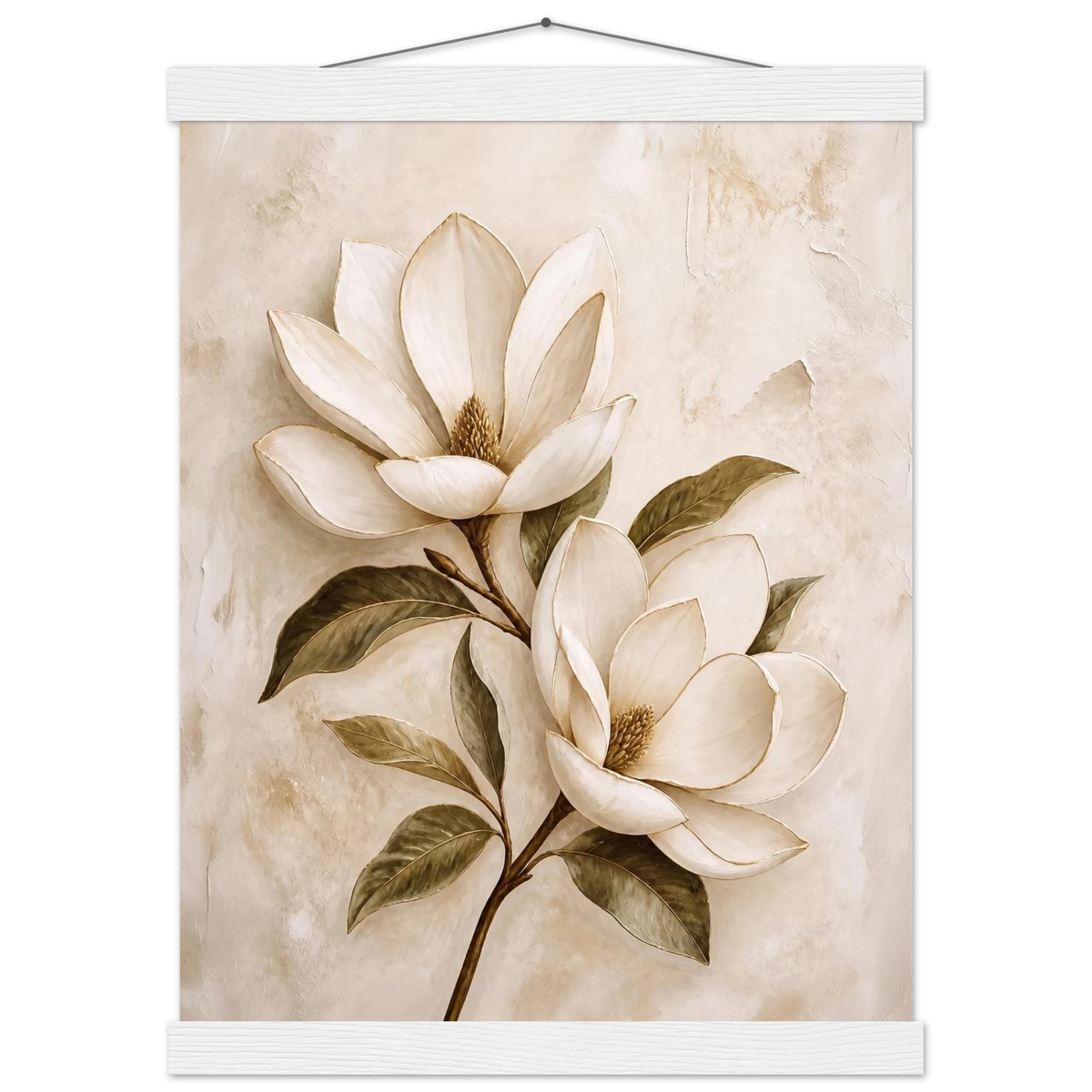 Gilded Magnolia: flowers and botanical. Museum-quality fine art poster.