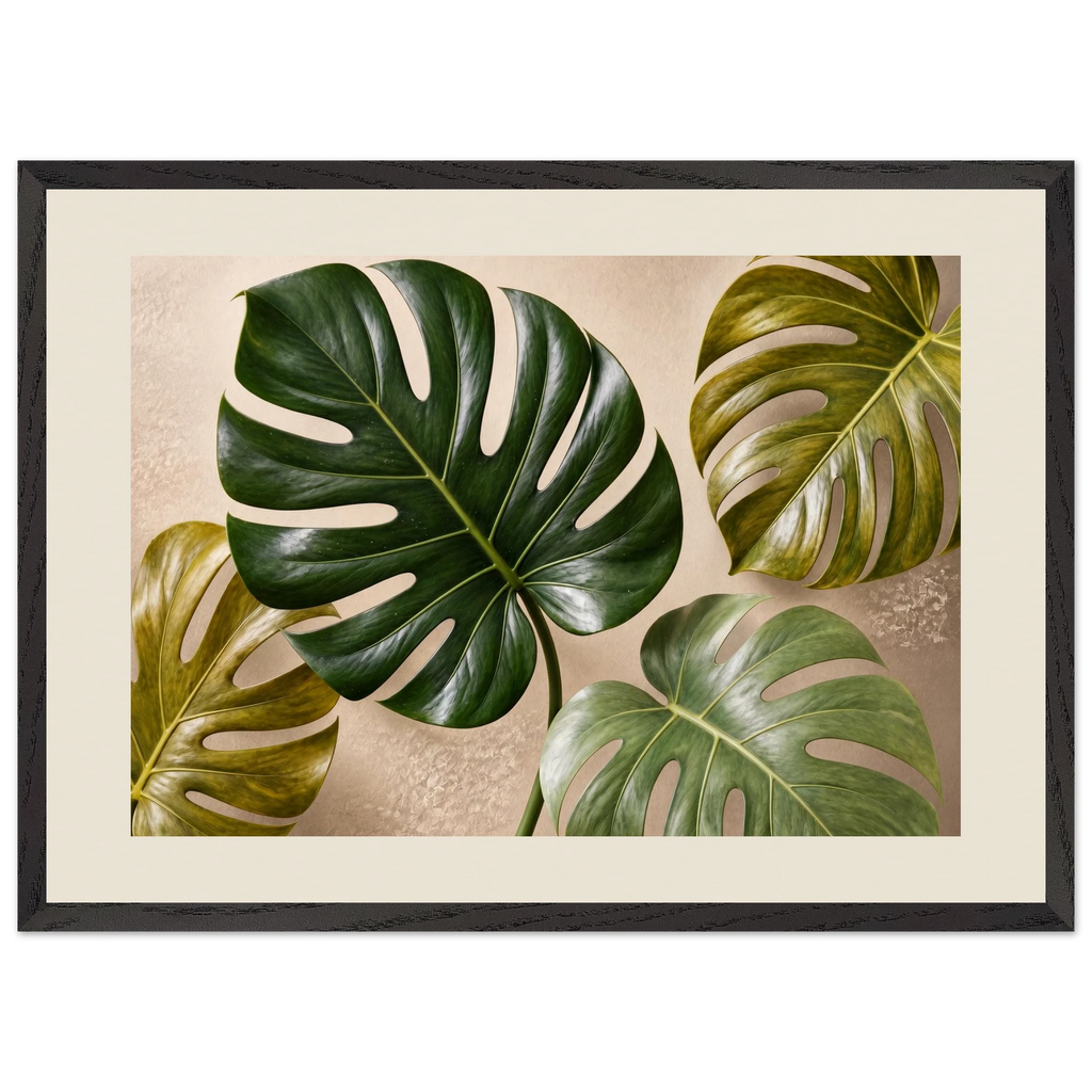 Four Greens, leaves, vivid green and impasto. Archival framed fine art print shown framed.