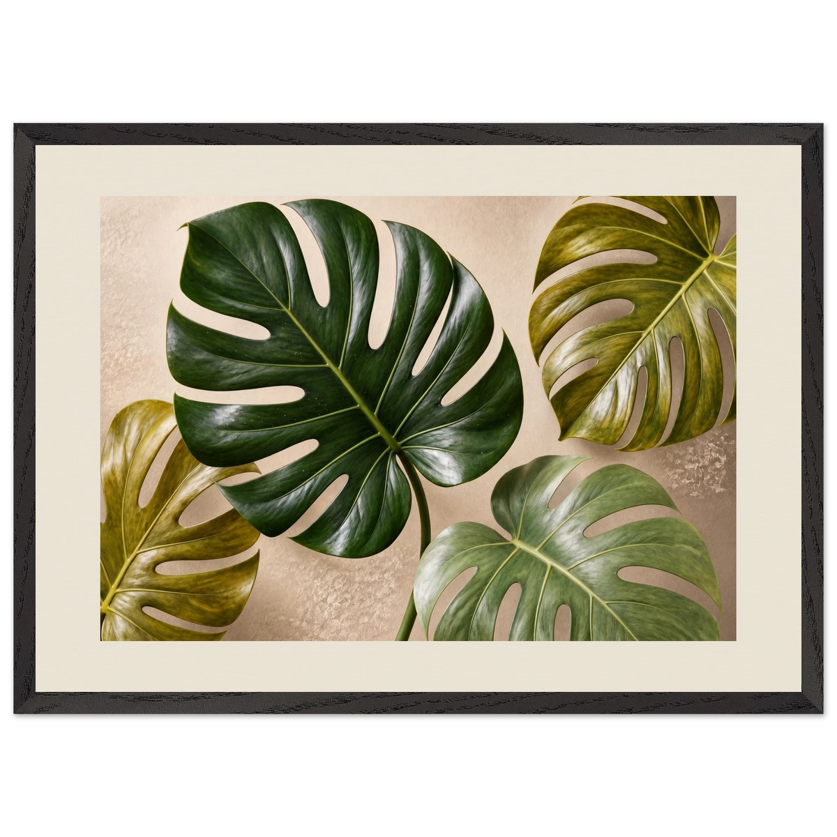Four Greens, leaves, vivid green and impasto. Archival framed fine art print shown framed.