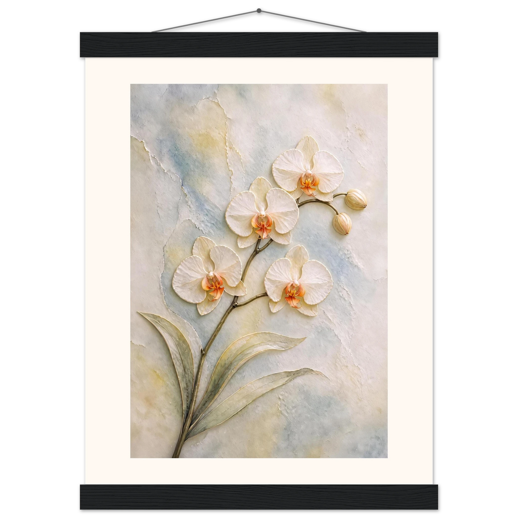 Porcelain Orchid, flowers and botanical. Archival fine art poster shown framed.