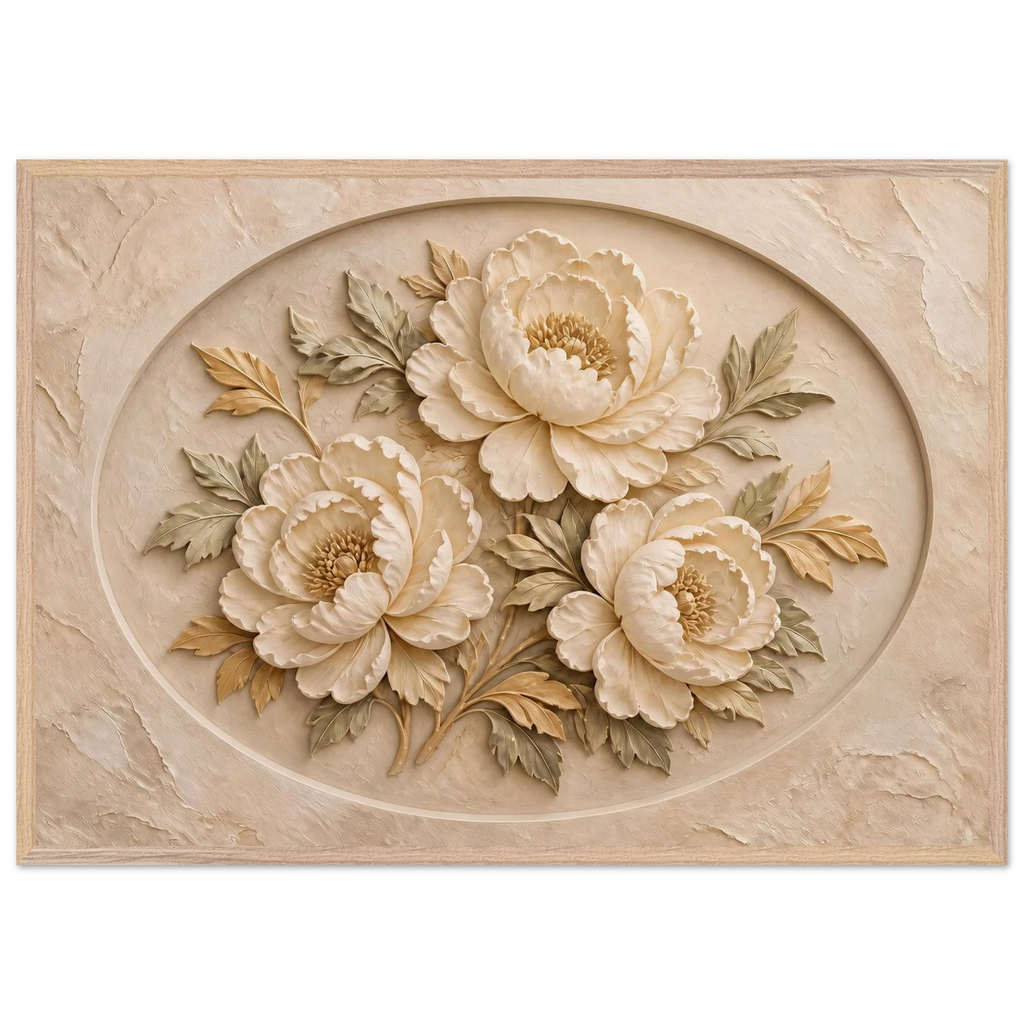 Peonies in Stone: flowers and botanical. Museum-quality framed fine art print.