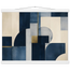 Blue Architecture: geometric abstract, blue and cream. Fine art poster, alternate frame and size.