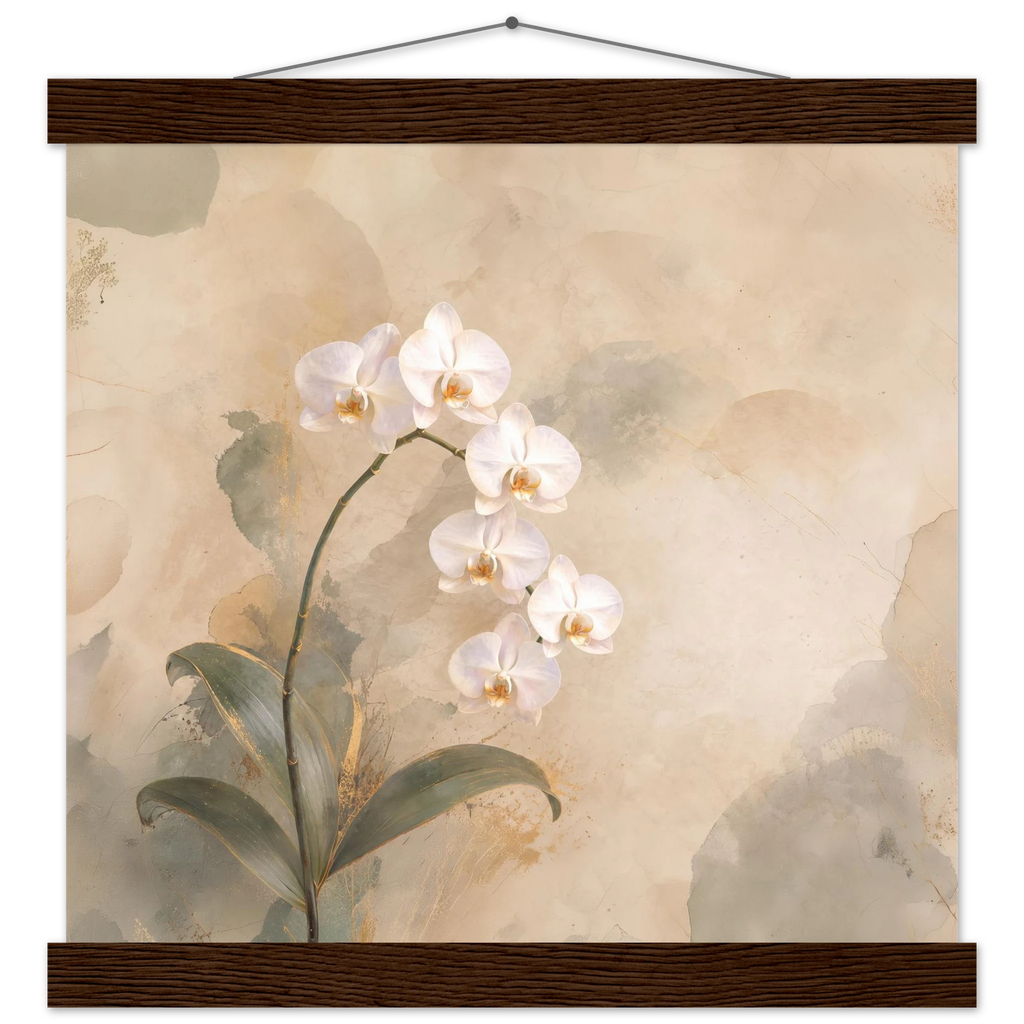 Orquídea Acesa, pôster floral com suporte de madeira da The Light Stays.