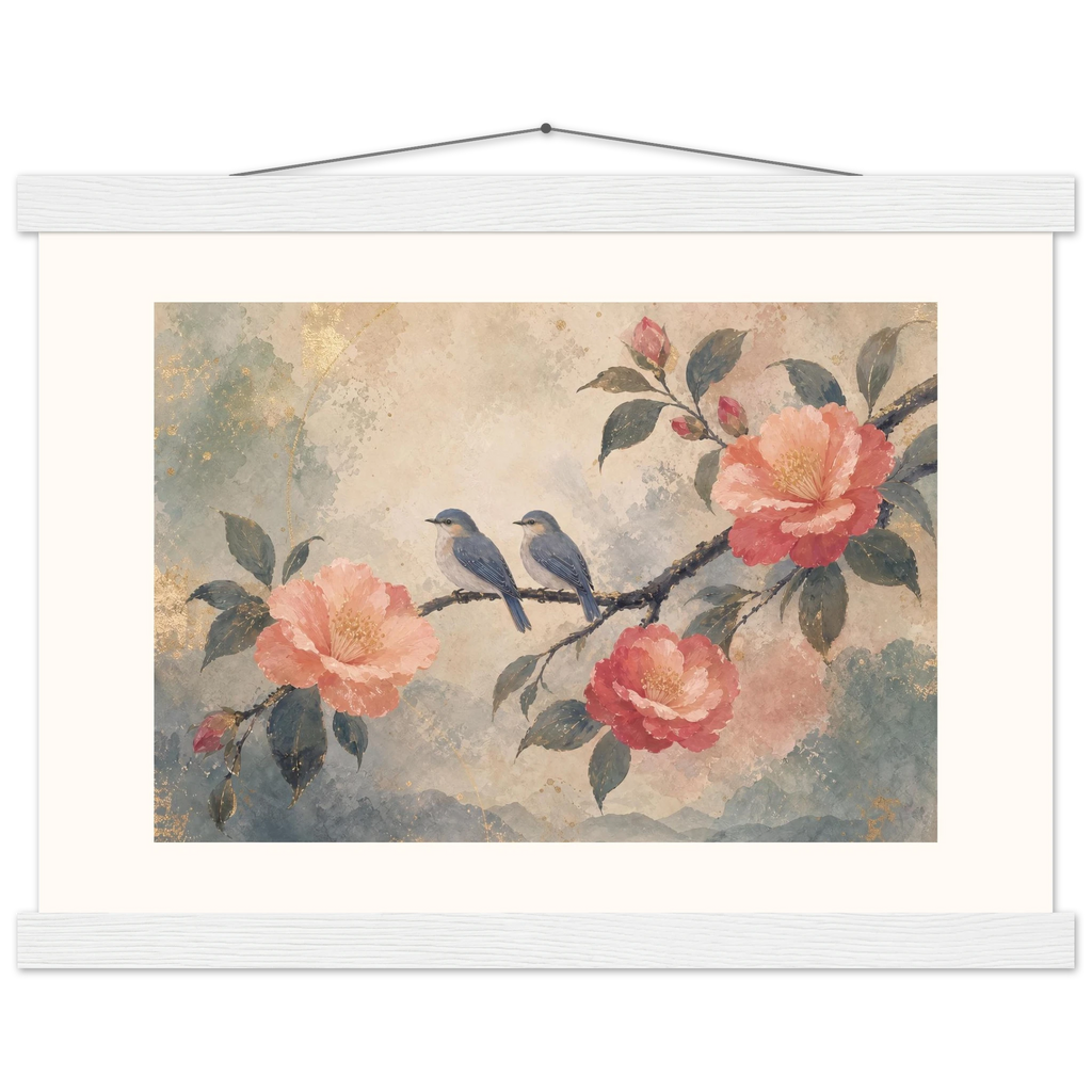 Camellia Birds: flowers and botanical. Fine art poster by The Light Stays.