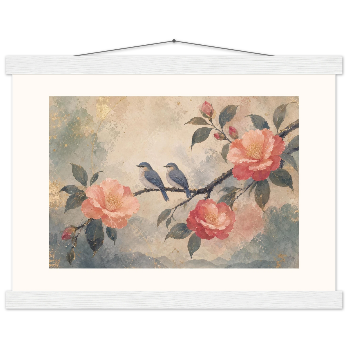 Camellia Birds: flowers and botanical. Fine art poster by The Light Stays.