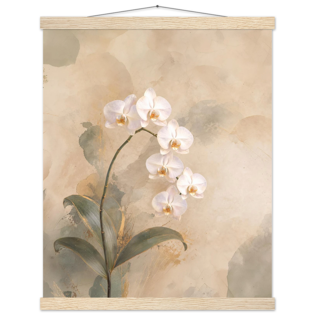 Orquídea Acesa, pôster floral com suporte de madeira da The Light Stays.
