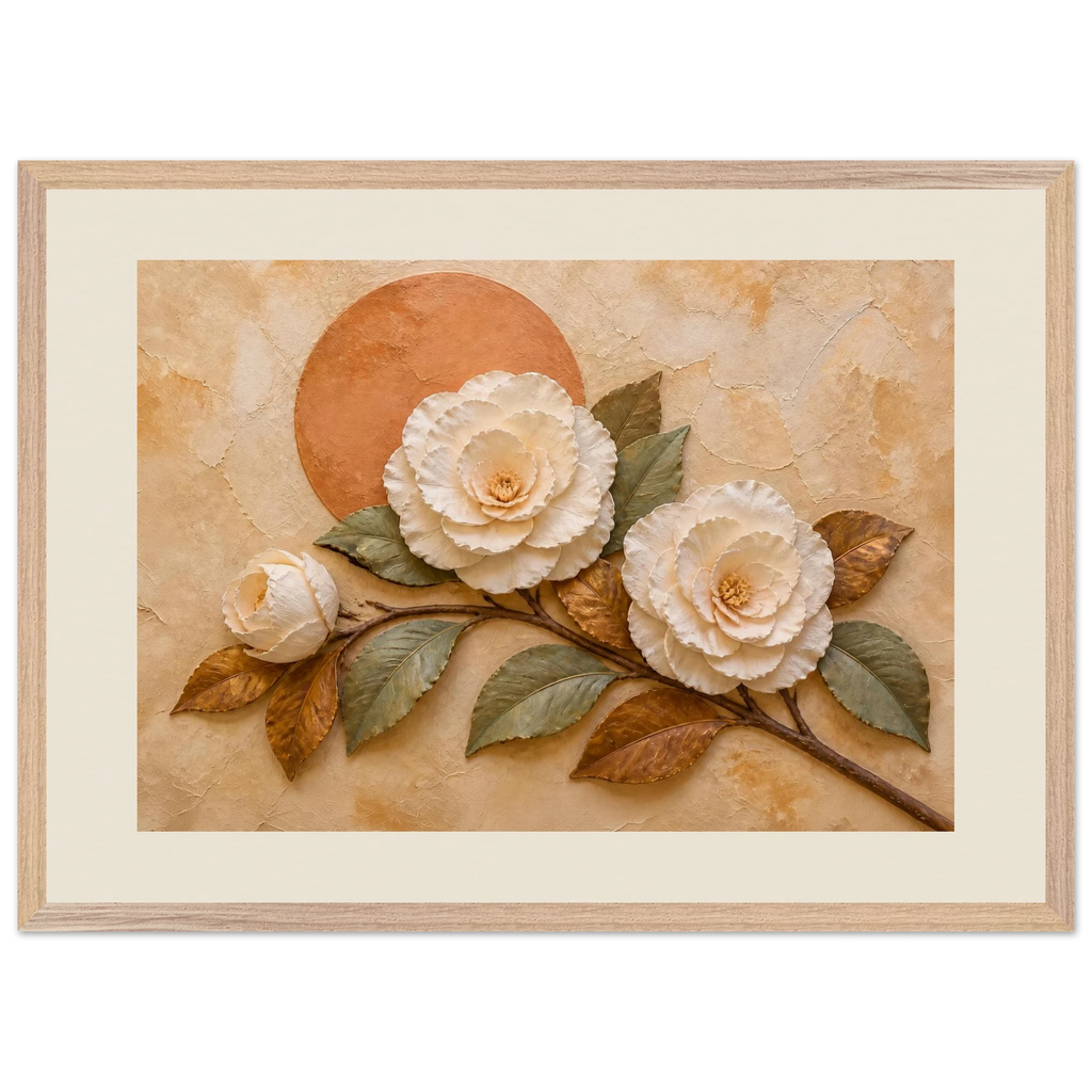 Camellia Eclipse, flowers and botanical. Archival framed fine art print shown framed.