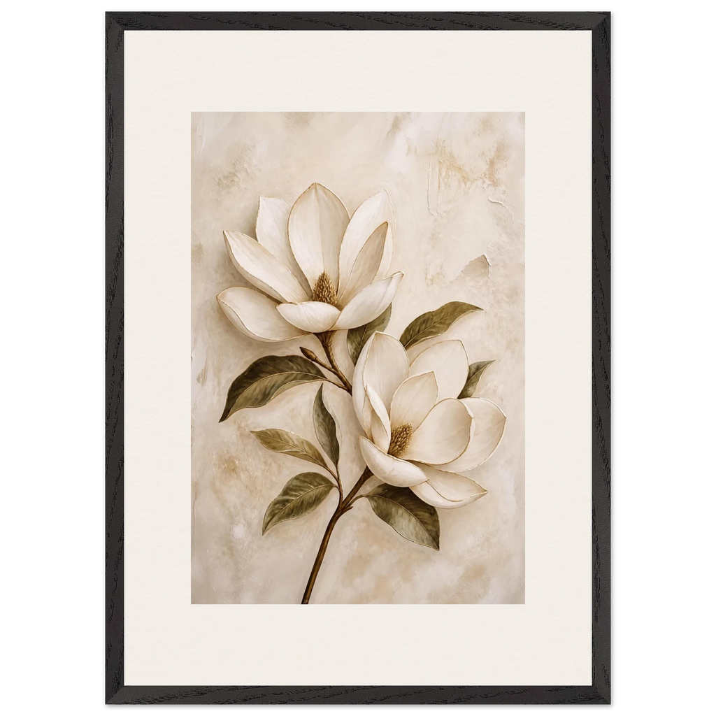 Gilded Magnolia, flowers and botanical. Archival framed fine art print shown framed.