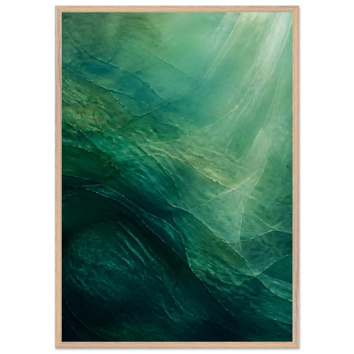 Jade Undertow: ocean, marine abstract and mineral green. Framed fine art print by The Light Stays.