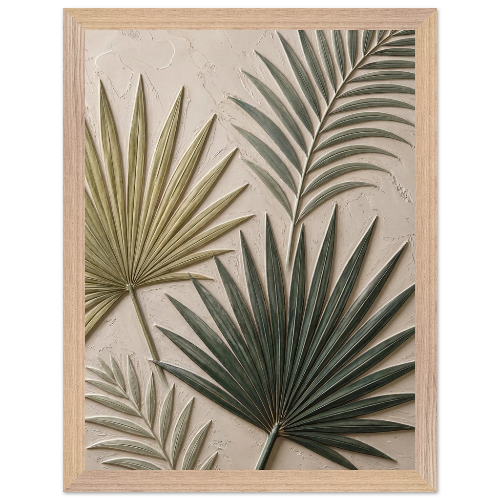 Carved Fronds: impasto, leaves and sand tones. Framed fine art print by The Light Stays.