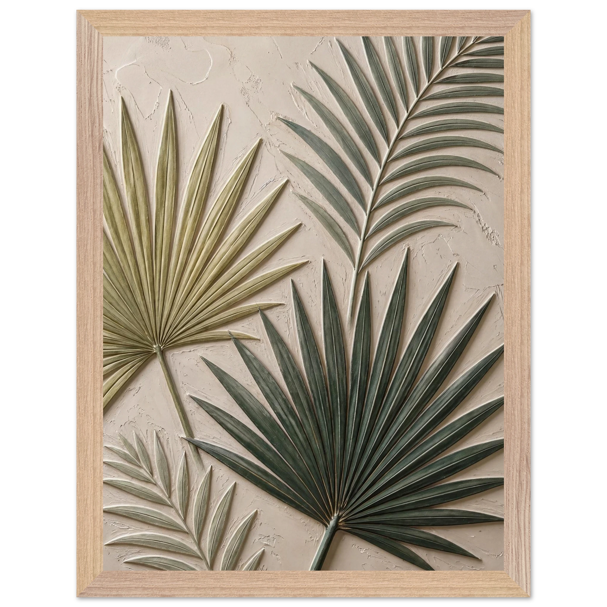 Carved Fronds: impasto, leaves and sand tones. Framed fine art print by The Light Stays.