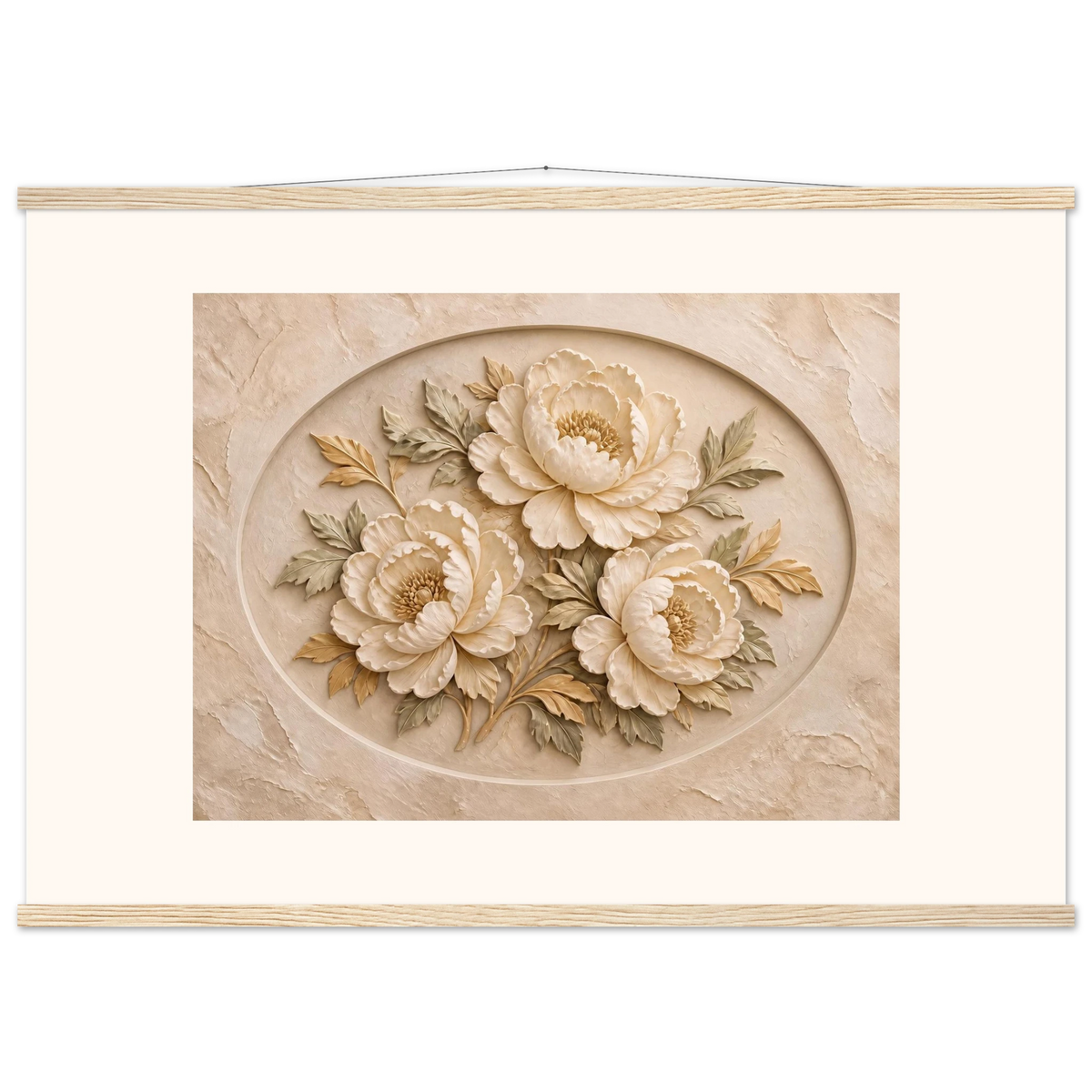 Peonies in Stone: flowers and botanical. Museum-quality fine art poster.