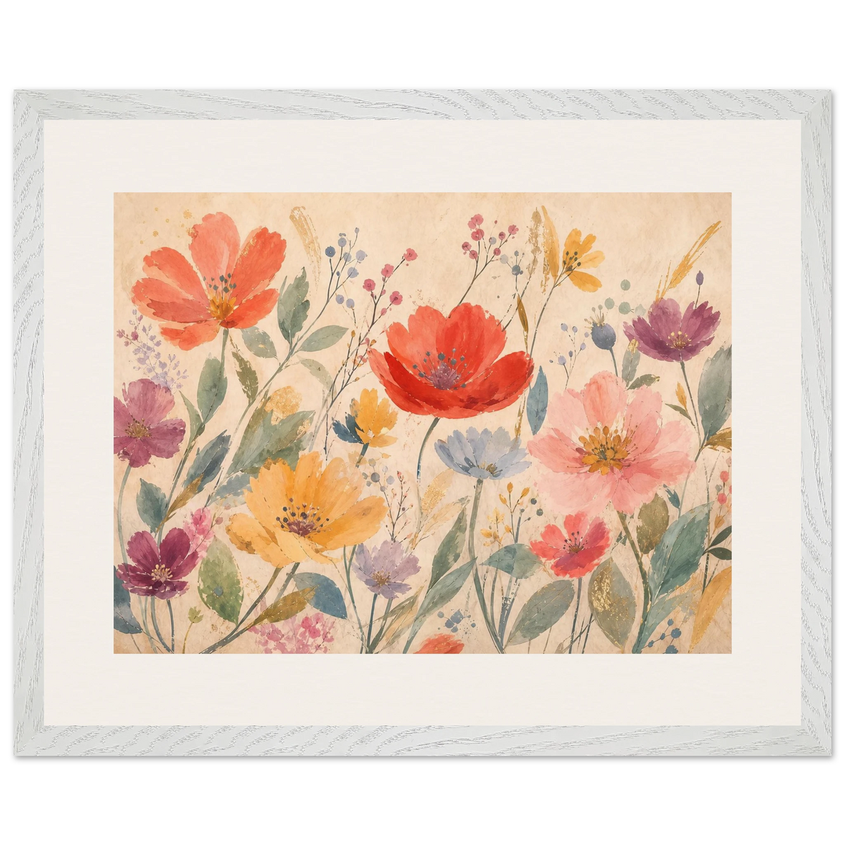 Floral Rhythm: flowers and botanical. Framed fine art print, alternate frame and size.