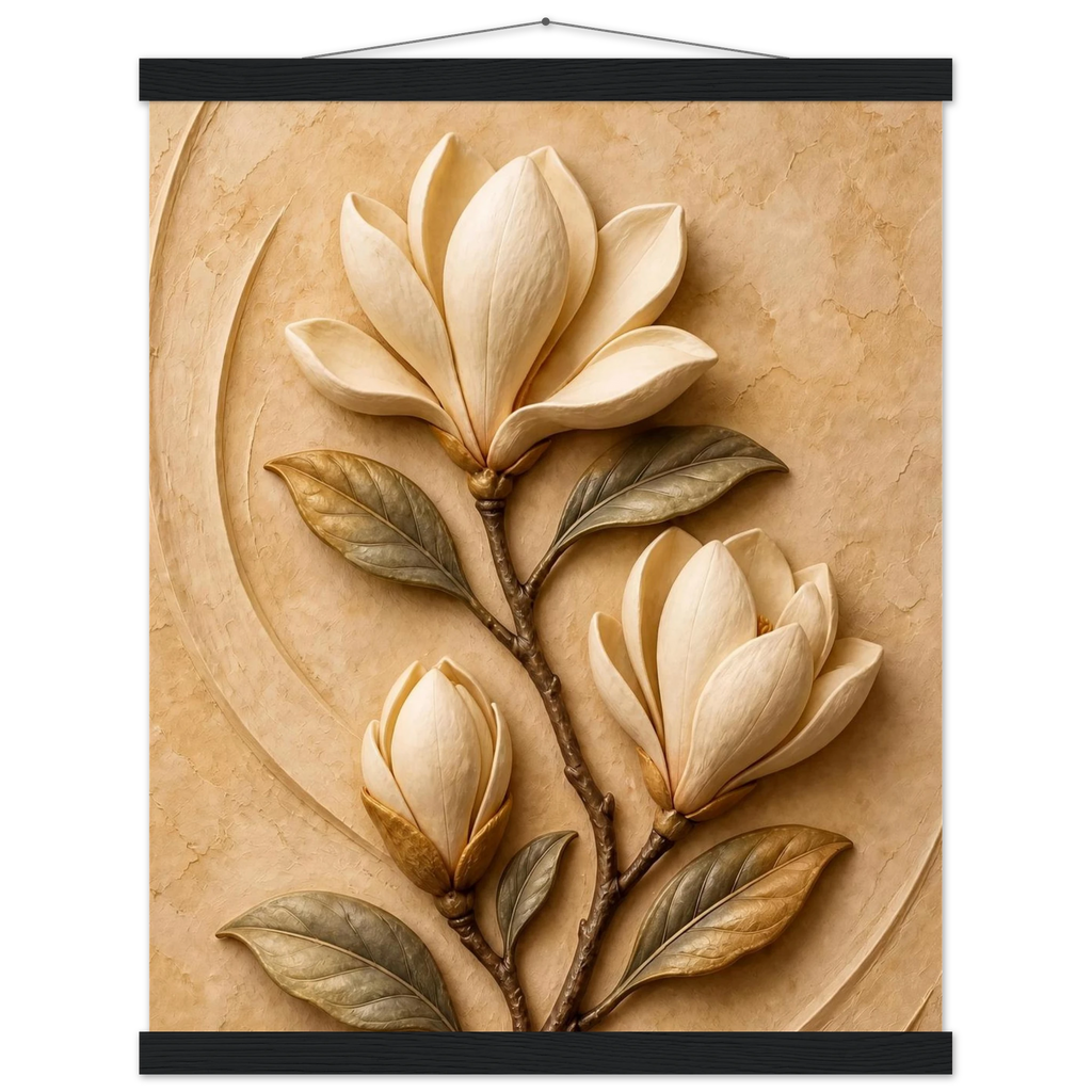 Magnolia Arc, flowers and botanical. Archival fine art poster shown framed.