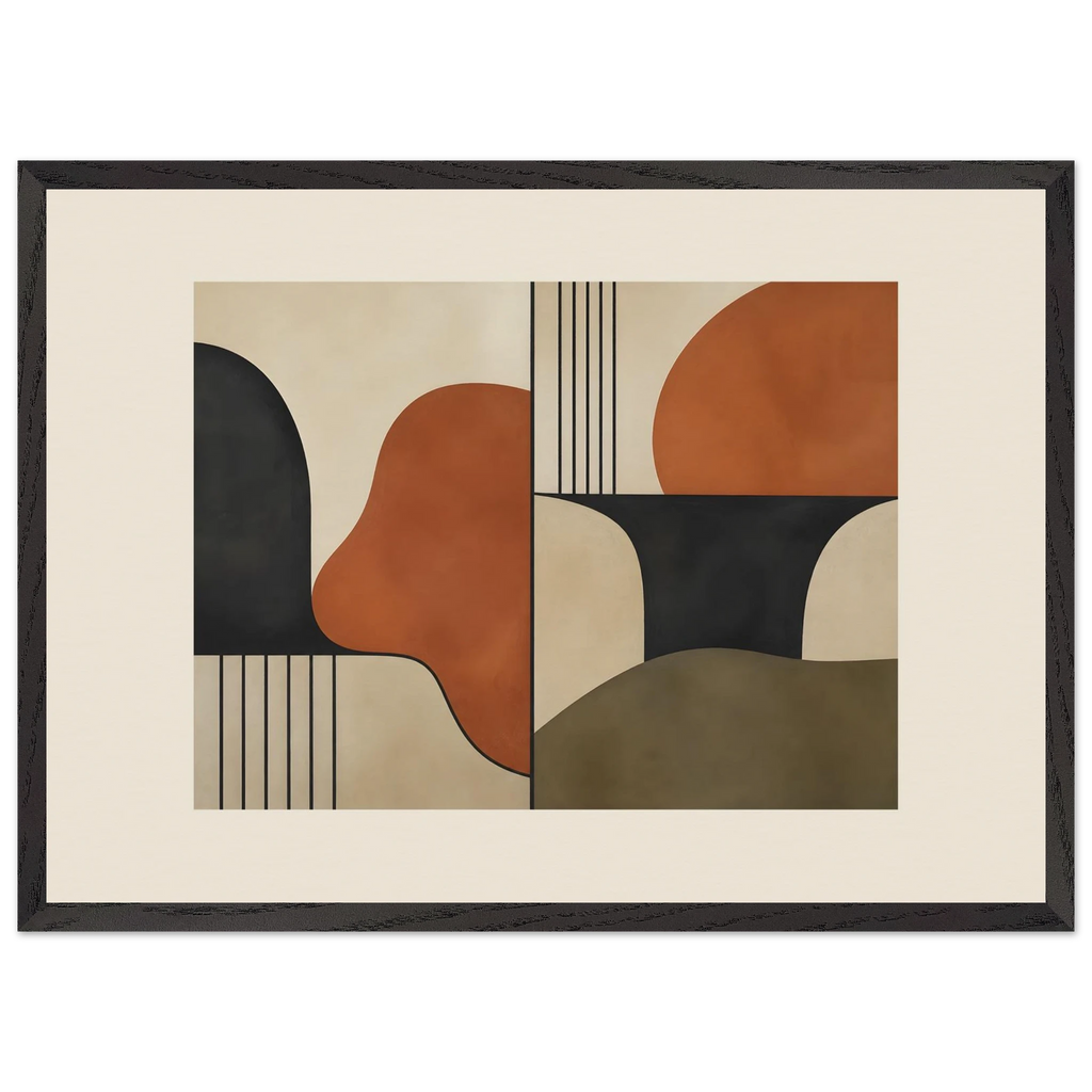 Compass and Clay, geometric abstract, clay and curves. Archival framed fine art print shown framed.