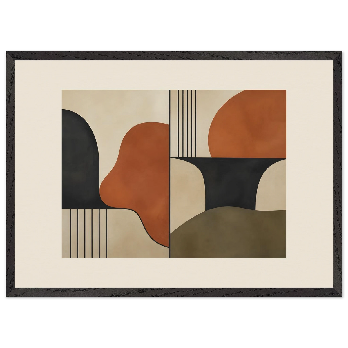 Compass and Clay, geometric abstract, clay and curves. Archival framed fine art print shown framed.