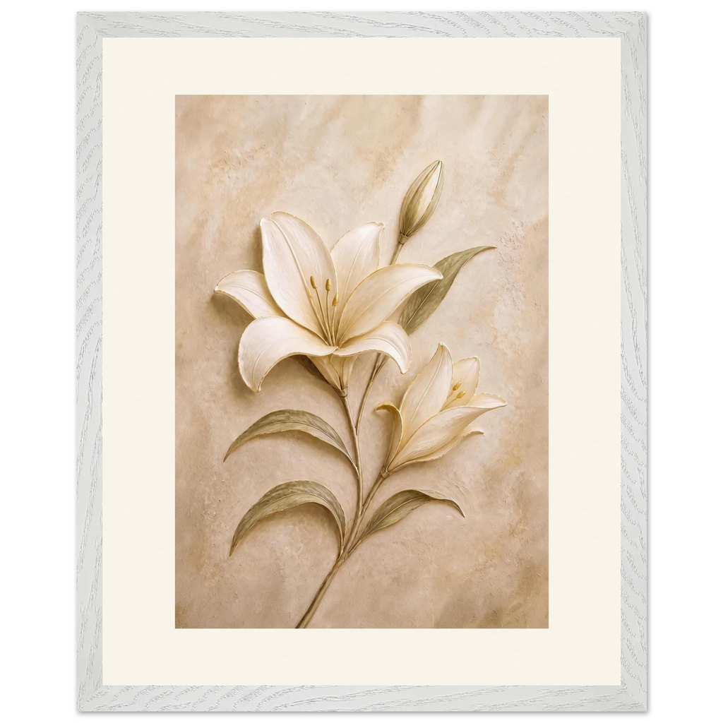 Alabaster Lily, flowers and botanical. Archival framed fine art print shown framed.