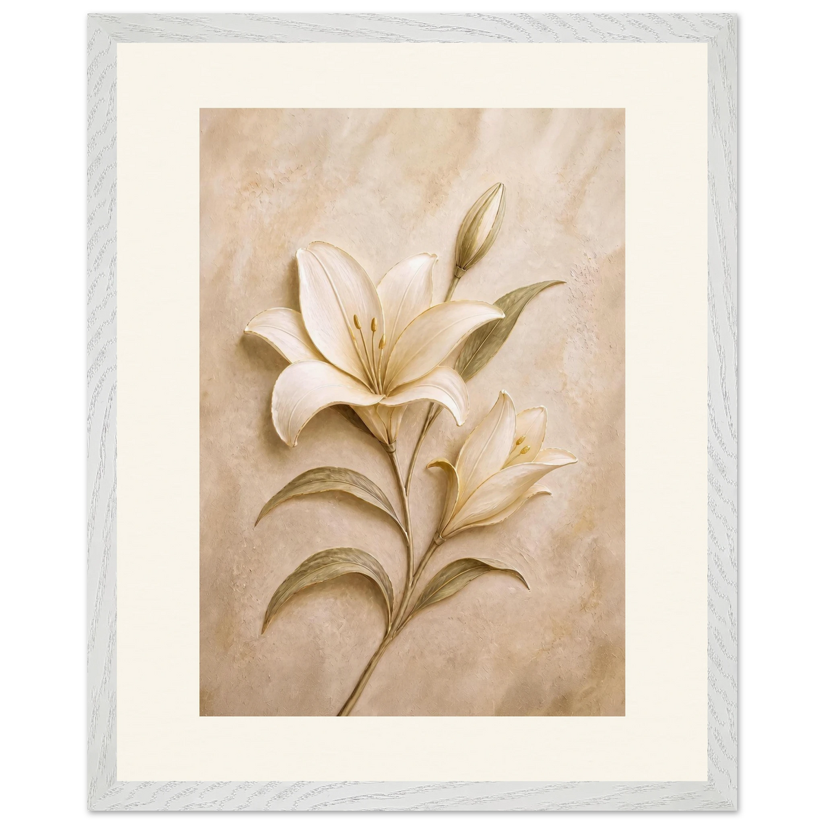 Alabaster Lily, flowers and botanical. Archival framed fine art print shown framed.