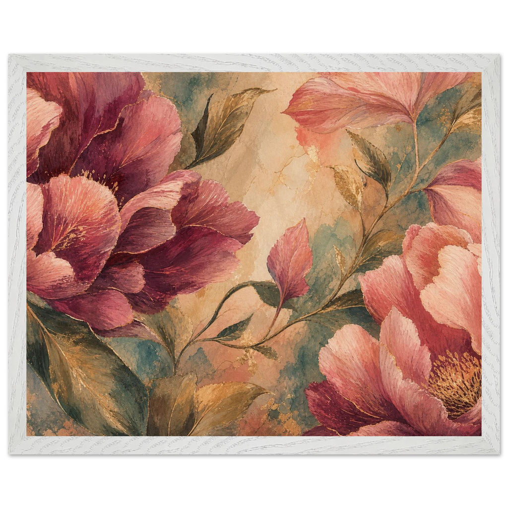 Crimson Peonies, flowers and botanical. Archival framed fine art print shown framed.