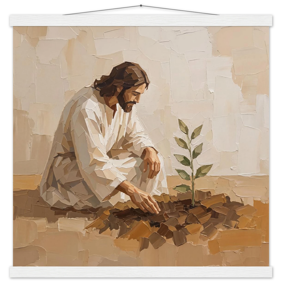 First Seeds: jesus, faith and botanical. Fine art poster with wooden hanger by The Light Stays.
