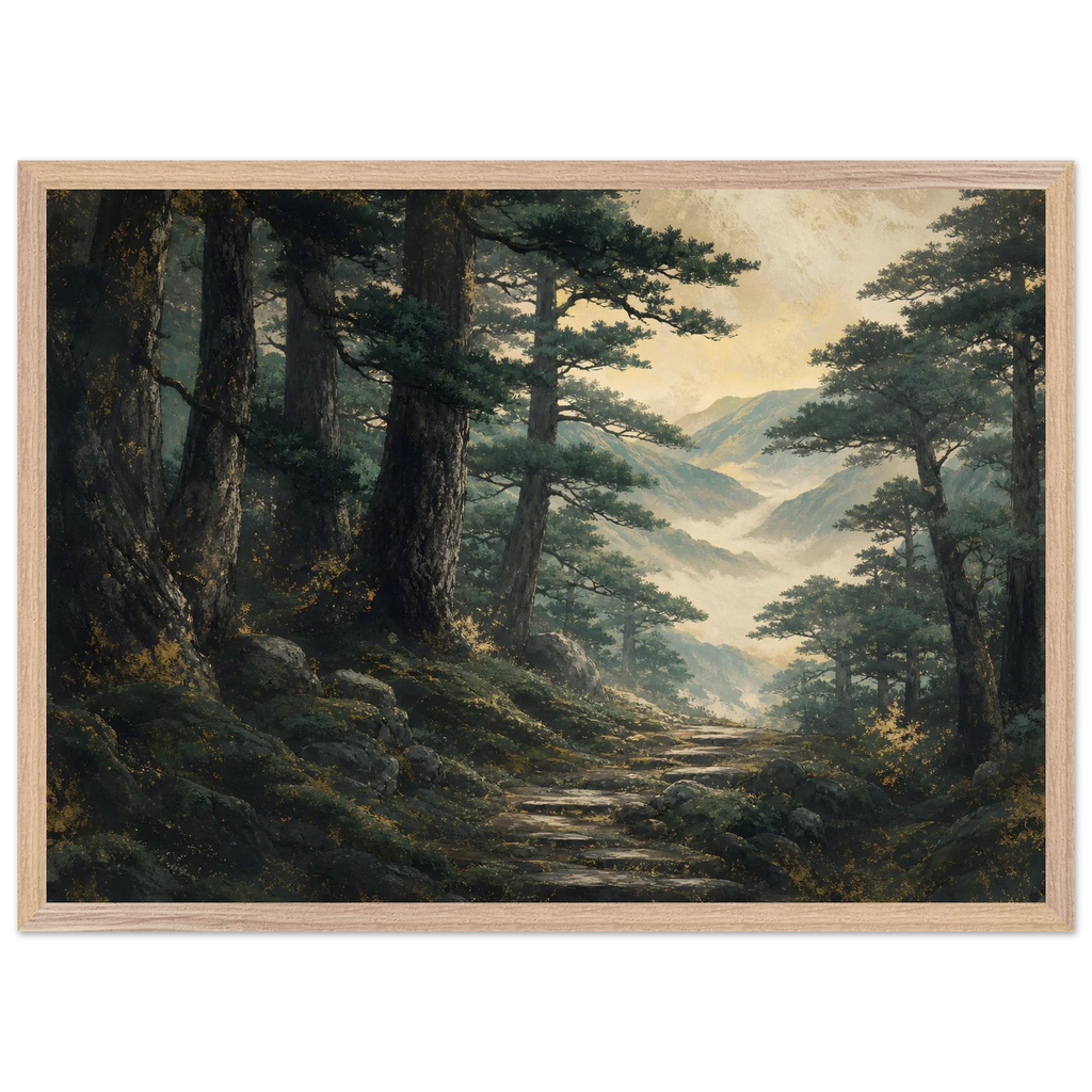Cypress Passage: japanese art and japandi. Framed fine art print, alternate frame and size.