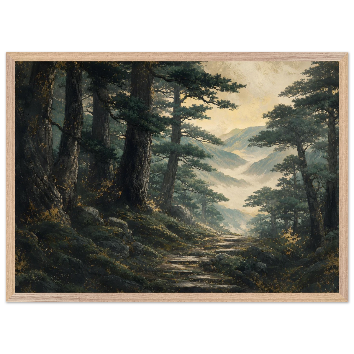 Cypress Passage: japanese art and japandi. Framed fine art print, alternate frame and size.
