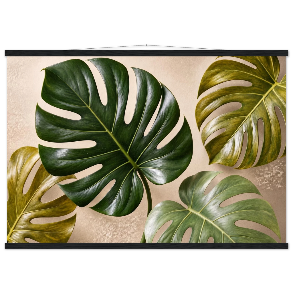 Four Greens: leaves, vivid green and impasto. Fine art poster, alternate frame and size.