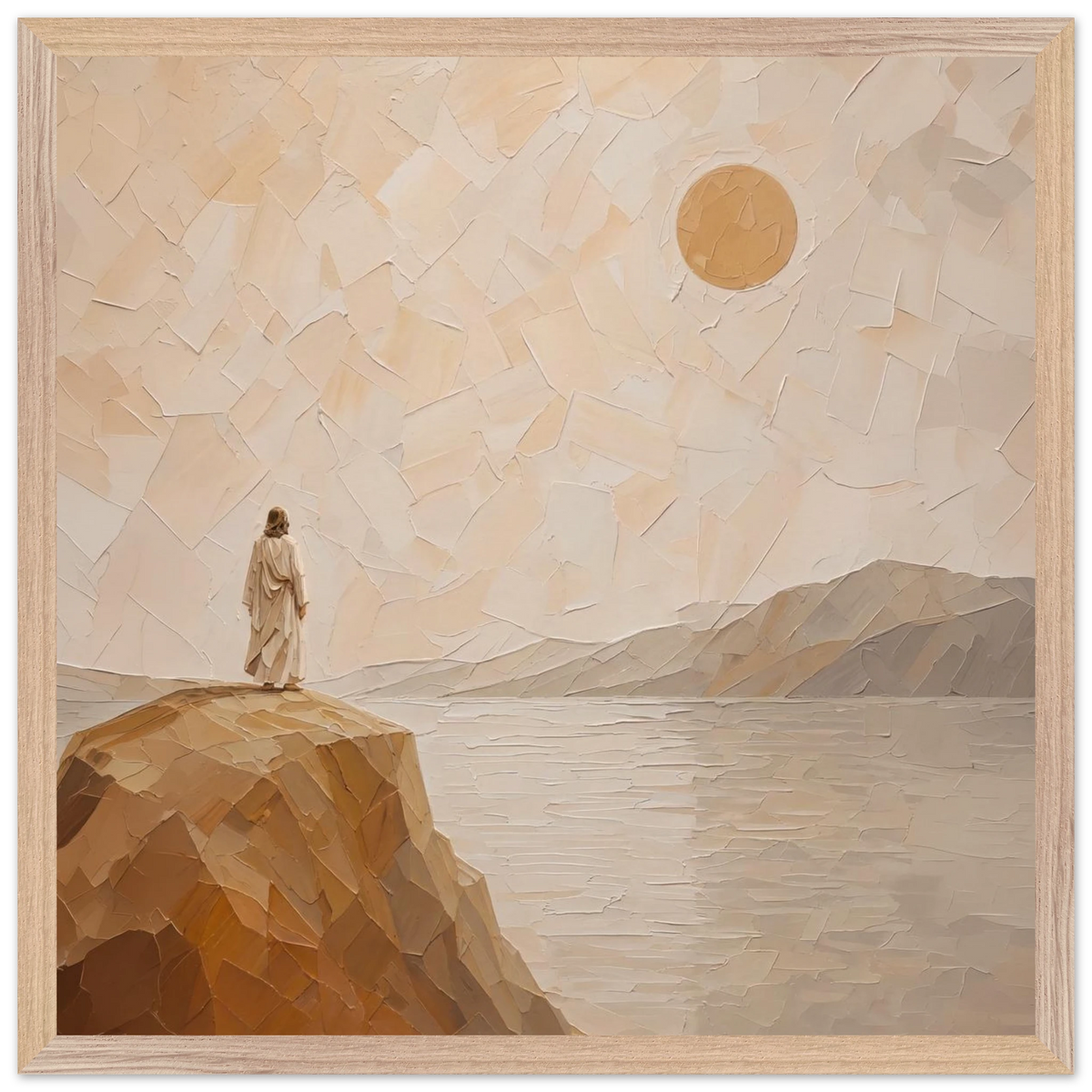 Salt Shore: jesus, cliff and sea. Framed fine art print by The Light Stays.