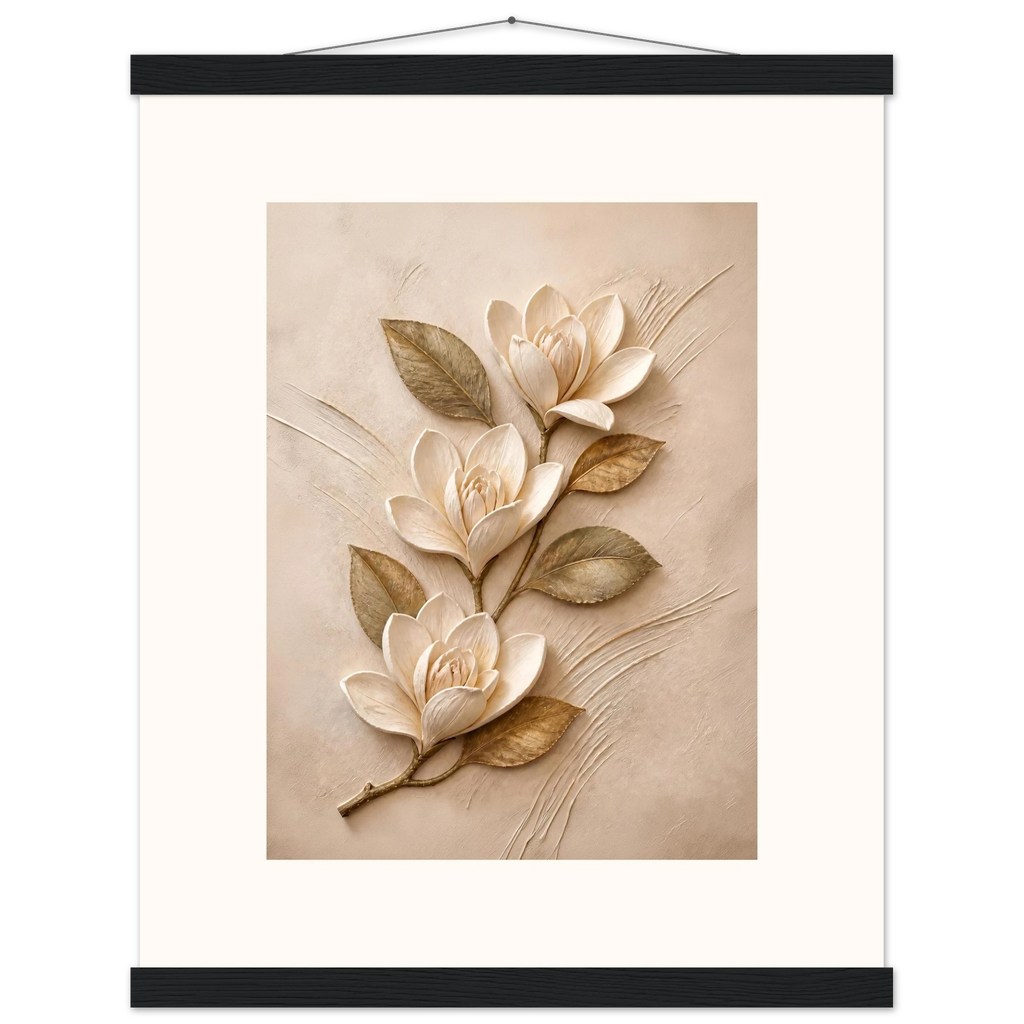 Magnolia Ascent: flowers and botanical. Museum-quality fine art poster.