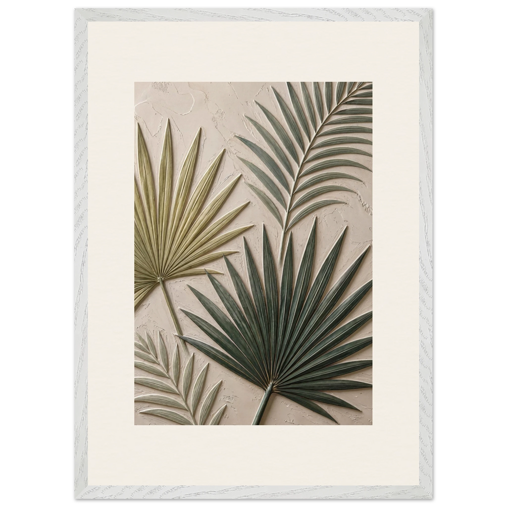 Carved Fronds, impasto, leaves and sand tones. Archival framed fine art print shown framed.