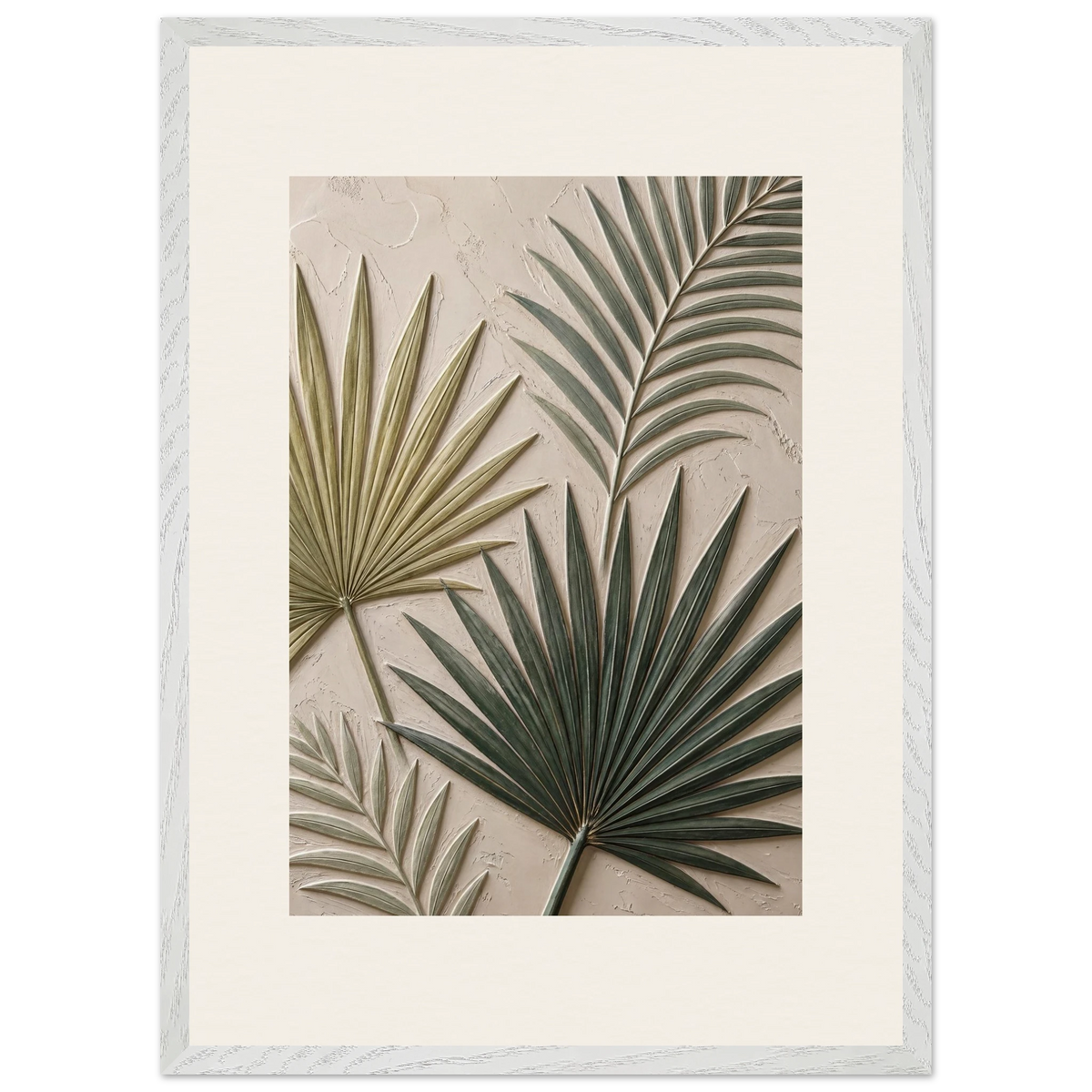 Carved Fronds, impasto, leaves and sand tones. Archival framed fine art print shown framed.