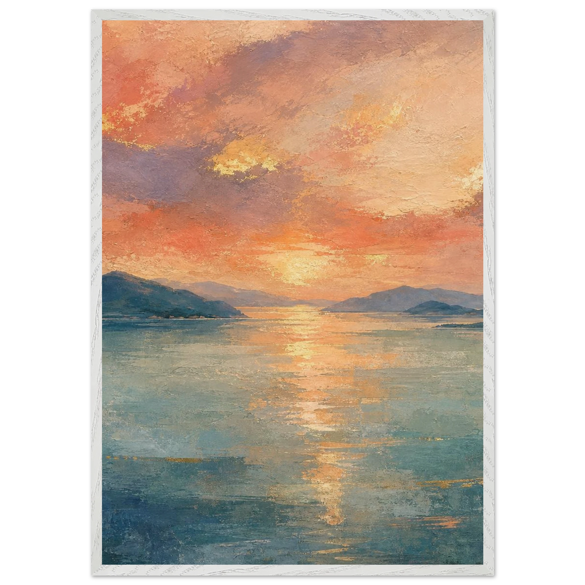 Setouchi Peach Dawn, riviera and japandi. Archival framed fine art print shown framed.
