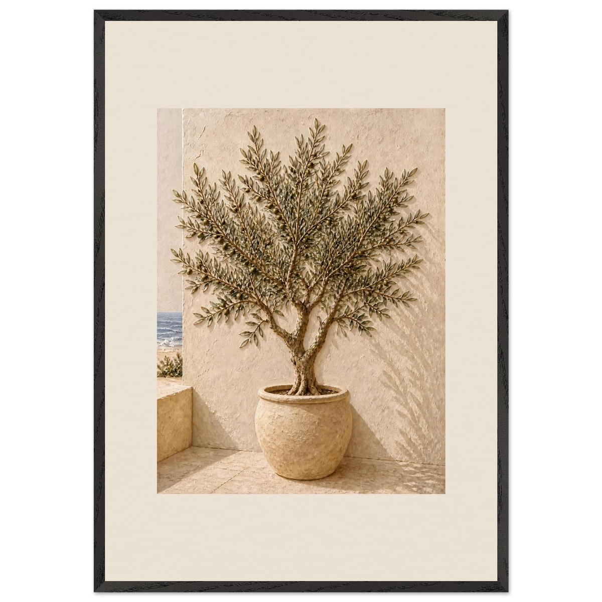 Olive Terrace: landscape and sun. Museum-quality framed fine art print.