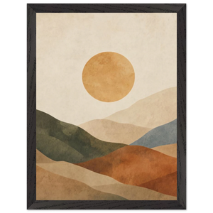 Kindled Earth: sun, hills and ochre palette. Framed fine art print by The Light Stays.