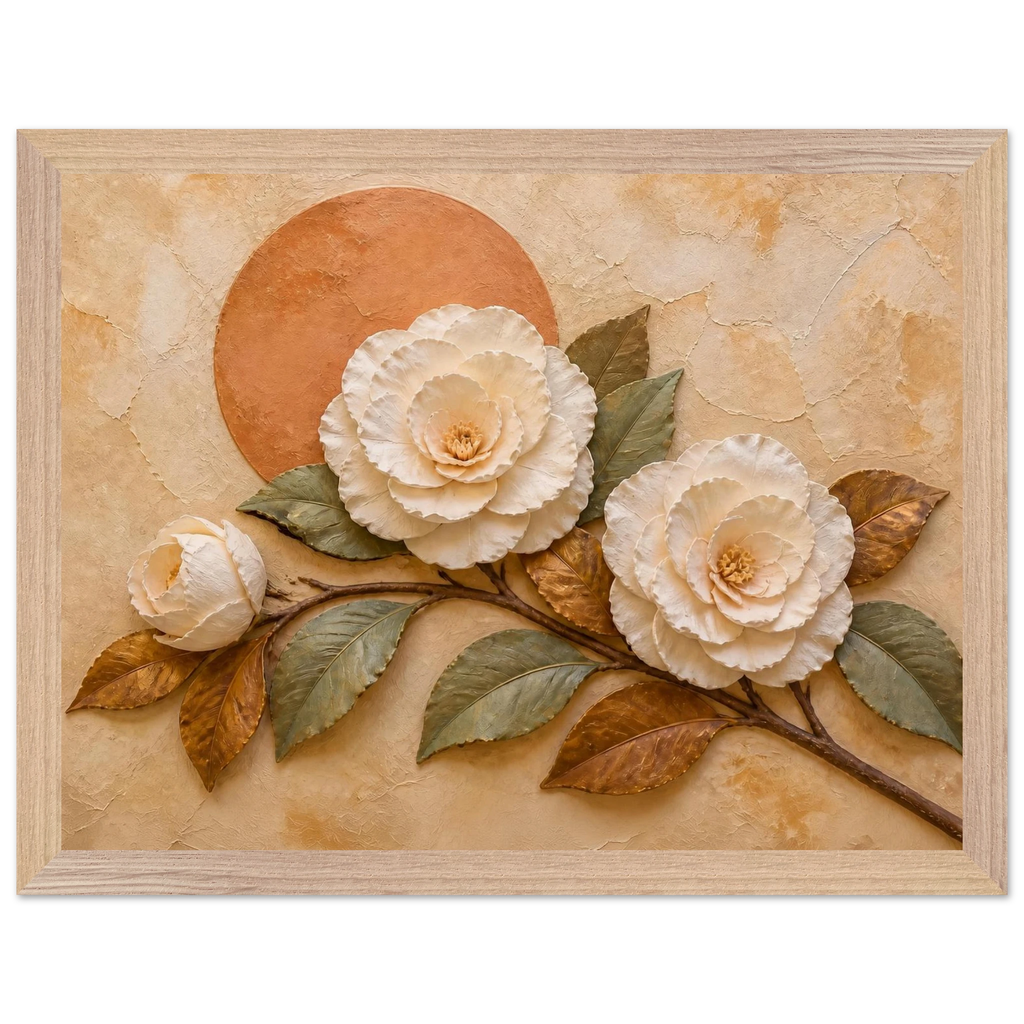 Camellia Eclipse: flowers and botanical. Museum-quality framed fine art print.