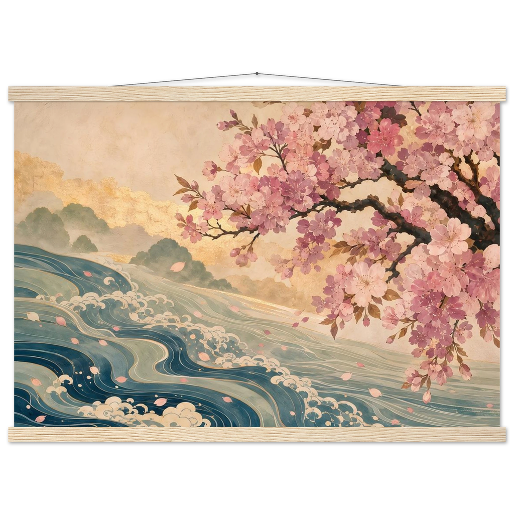 Onda e Florada, pôster floral com suporte de madeira da The Light Stays.