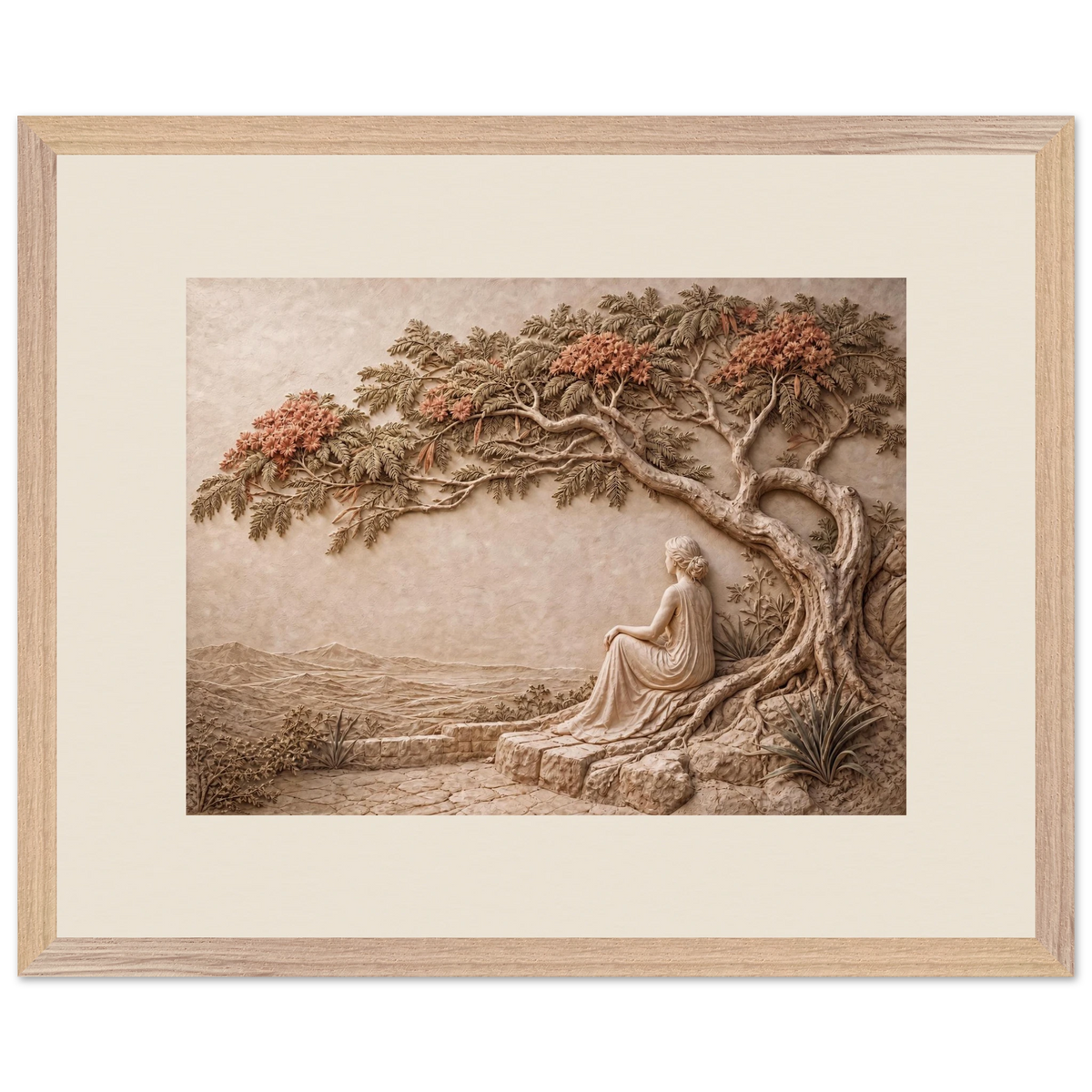 Under the Blossoms: impasto, figure and blossoming canopy. Framed fine art print, alternate frame and size.