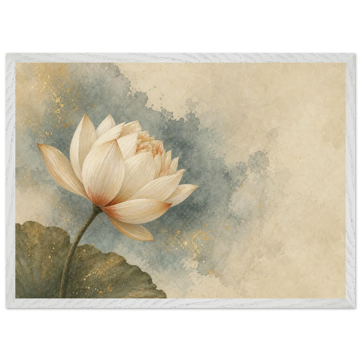 First Lotus Light, flowers and botanical. Archival framed fine art print shown framed.