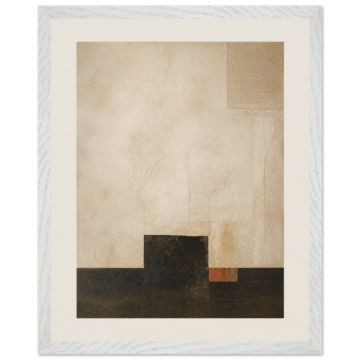 Limewash Triptych, Panel I of III: abstract, mineral texture and neutral tones. Framed fine art print by The Light Stays.