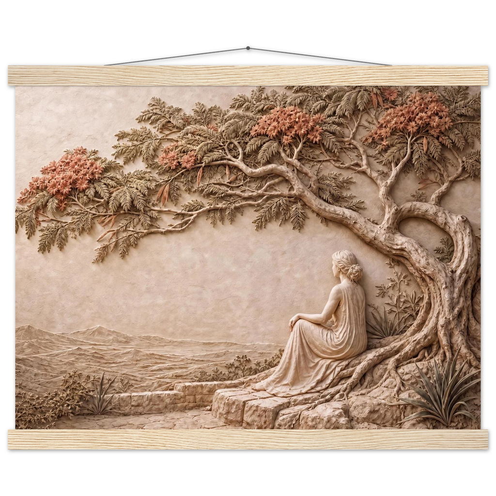Under the Blossoms: petra and flora. Fine art poster, alternate frame and size.