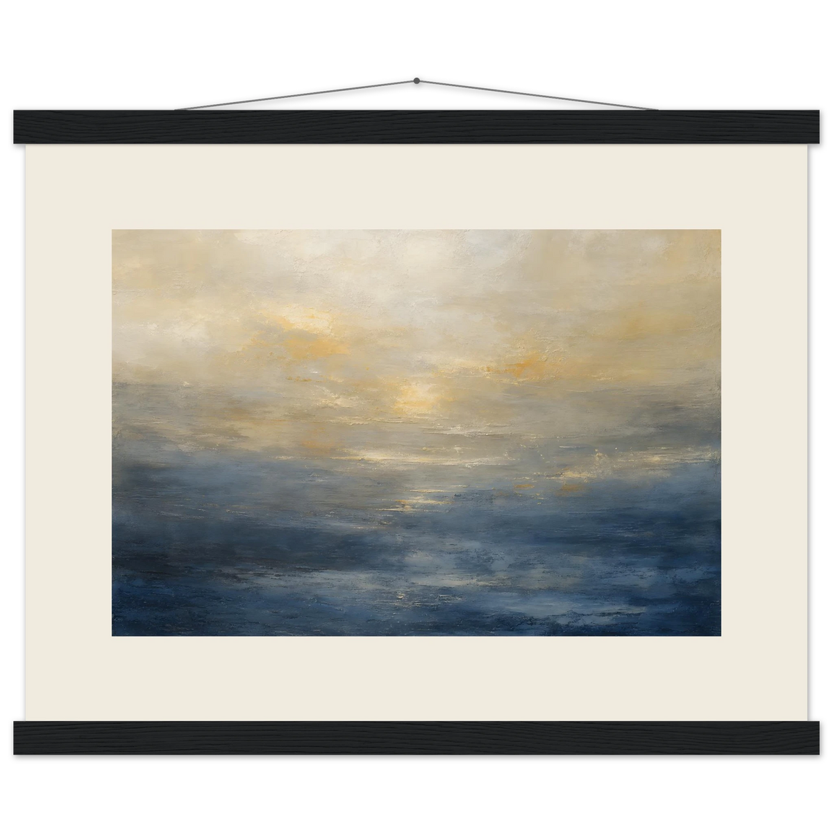 Golden Sea Mist, sea and coastal landscape. Archival fine art poster shown framed.