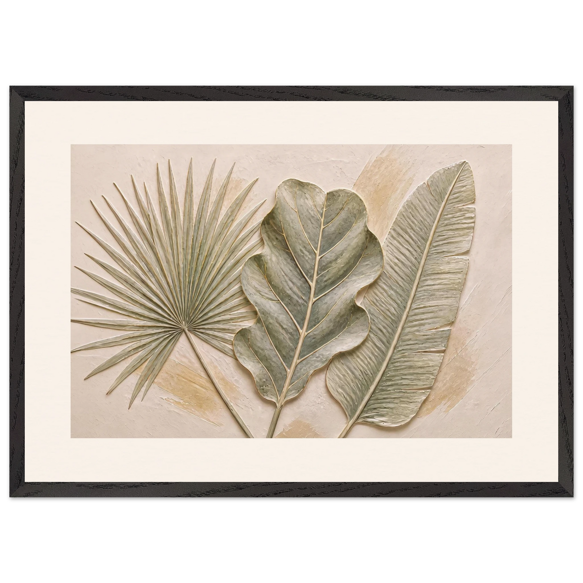 Three Leaves: botanical and nature. Framed fine art print, alternate frame and size.