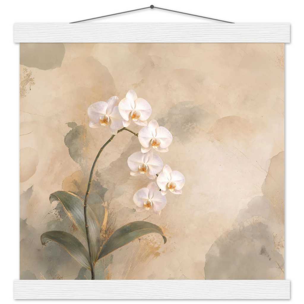 Orquídea Acesa, pôster floral com suporte de madeira da The Light Stays.