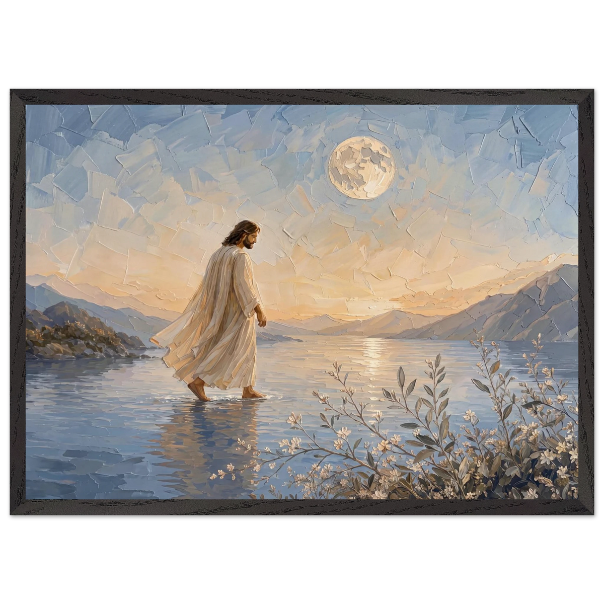 Upon the Waters: jesus, moon and night. Framed fine art print by The Light Stays.