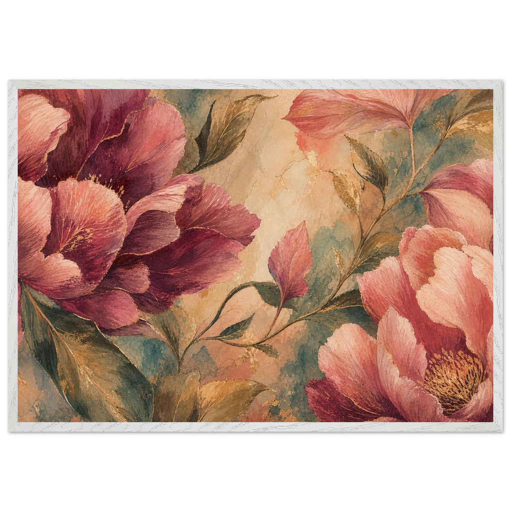 Crimson Peonies, flowers and botanical. Archival framed fine art print shown framed.
