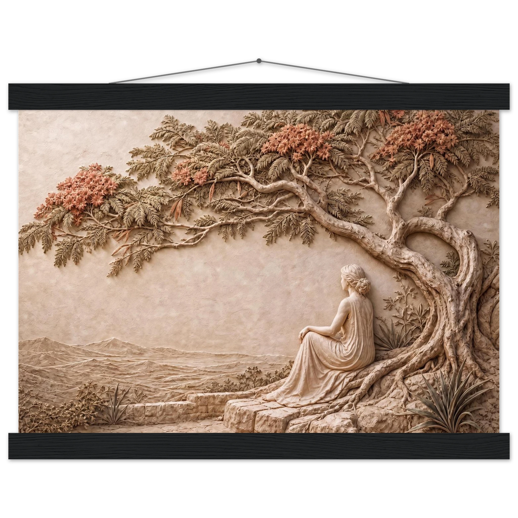 Under the Blossoms: petra and flora. Fine art poster, alternate frame and size.