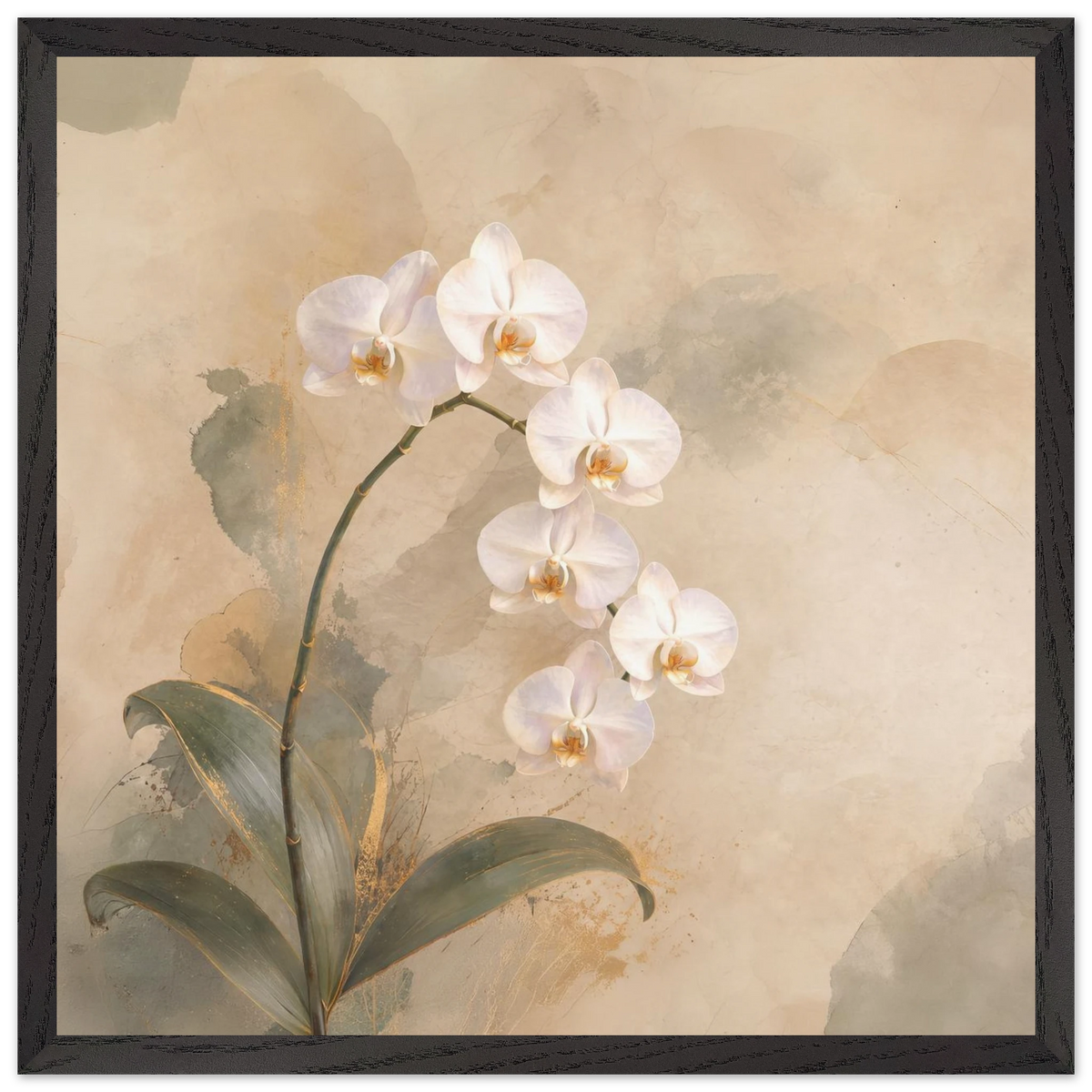 Orchid Luminance: botanical, pale gold and floral art. Framed fine art print by The Light Stays.