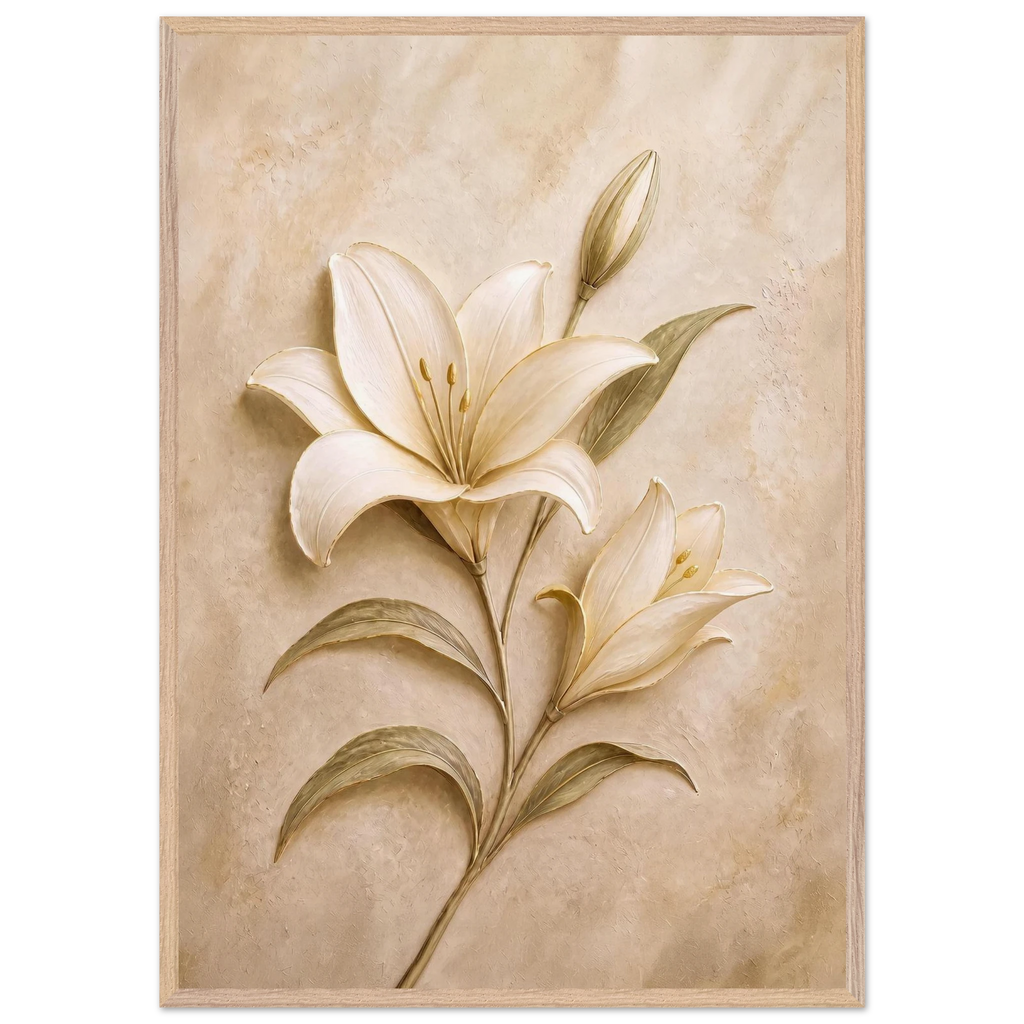 Alabaster Lily, flowers and botanical. Archival framed fine art print shown framed.