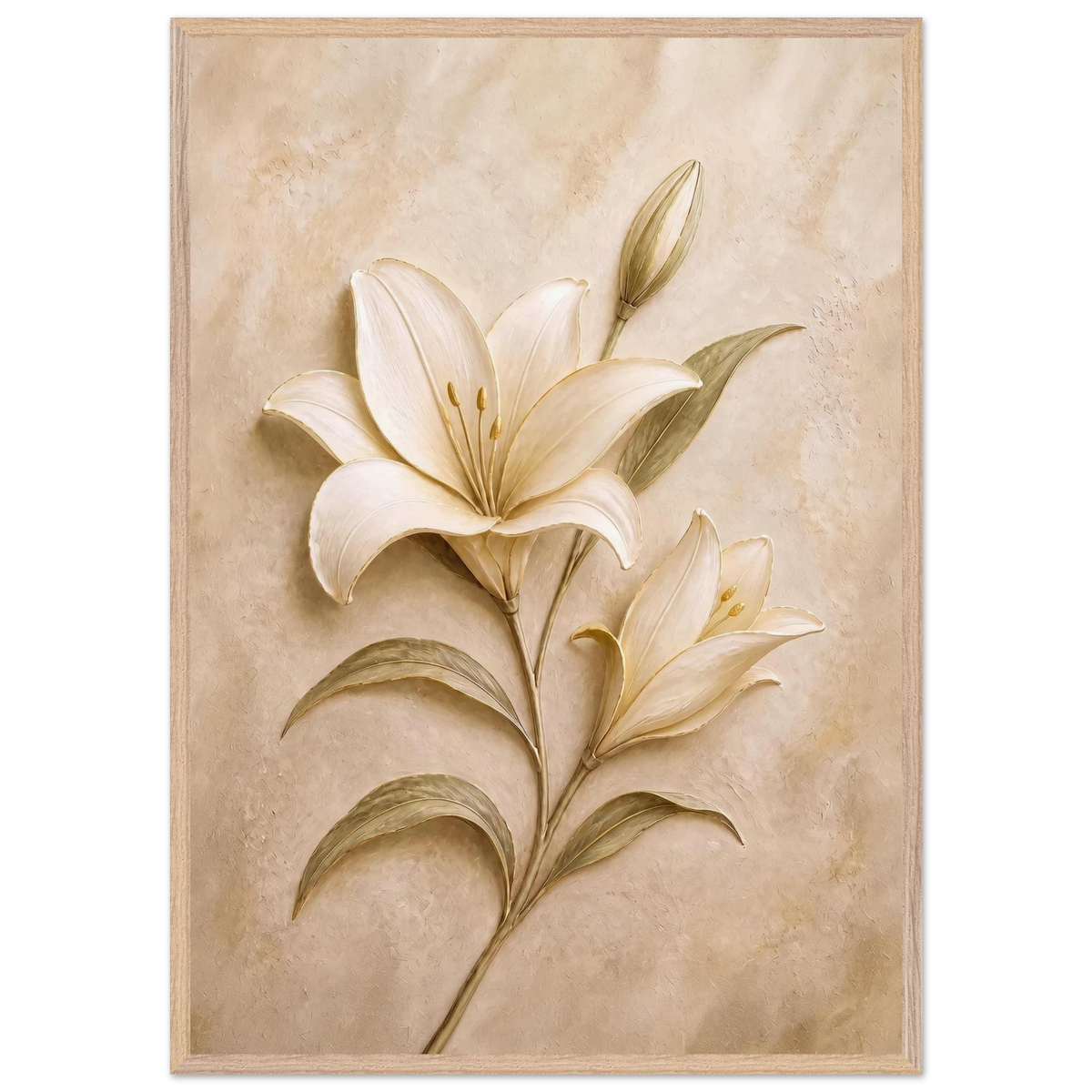 Alabaster Lily, flowers and botanical. Archival framed fine art print shown framed.