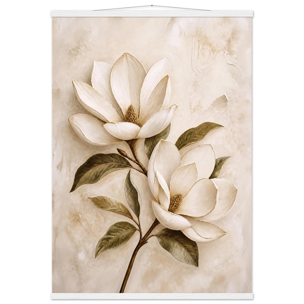 Gilded Magnolia, flowers and botanical. Archival fine art poster shown framed.